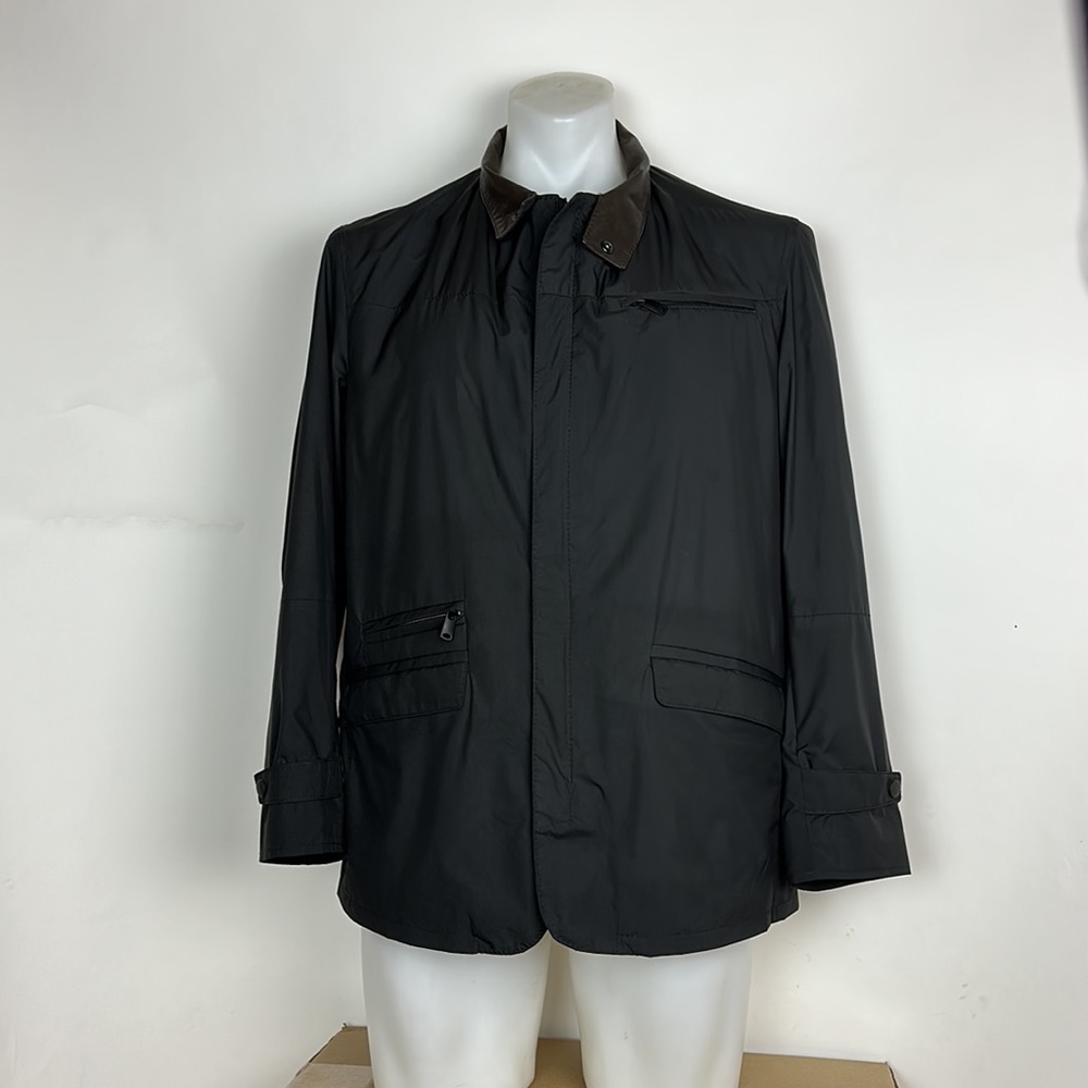 Remy Black Cotton Blend/ Leather Trim Bomber Jacket EUro Size 40
